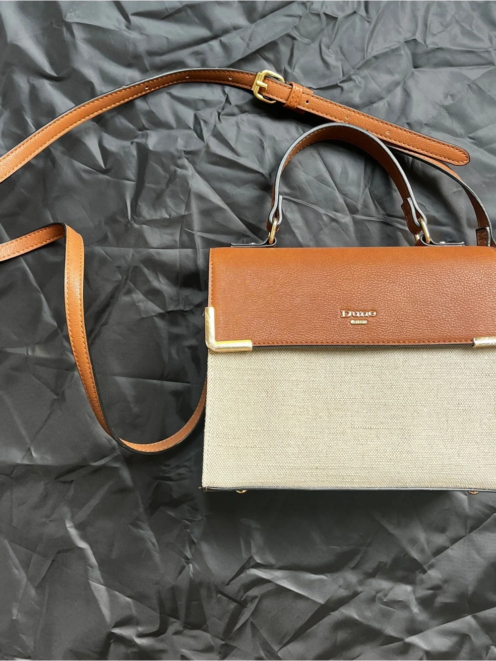 Dune London Canvas Brown Leather Top Handle Satchel Crossbody Bag